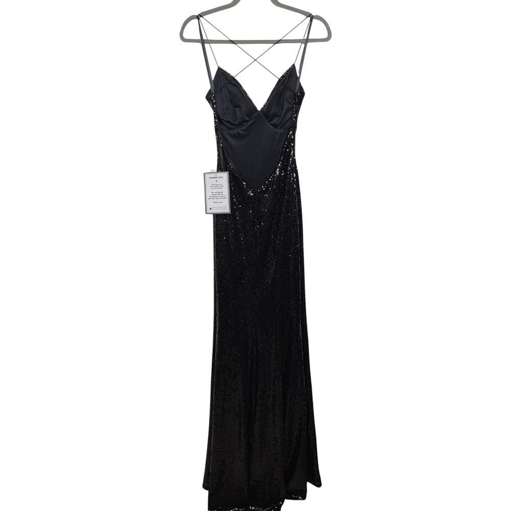 B. Darlin Womens Gown 9 10 Black Sequin V-Neck Open Back Prom Formal Glam Prom - Picture 6 of 9